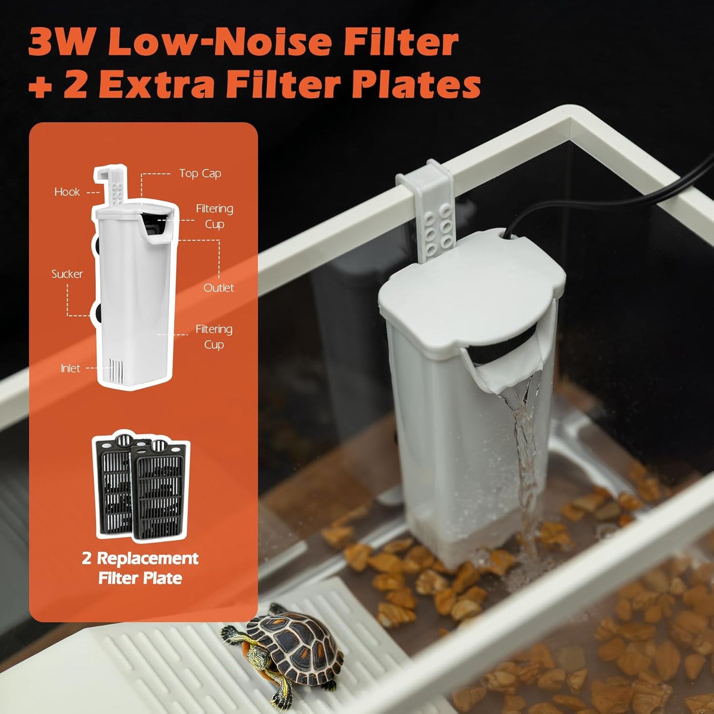 AZV Small Turtle Tank Kit,PC Starter Aquarium and Large Red Eared Slider Aquatic for Baby Tortoise,Fishes and Amphibians,Include Basking Pl