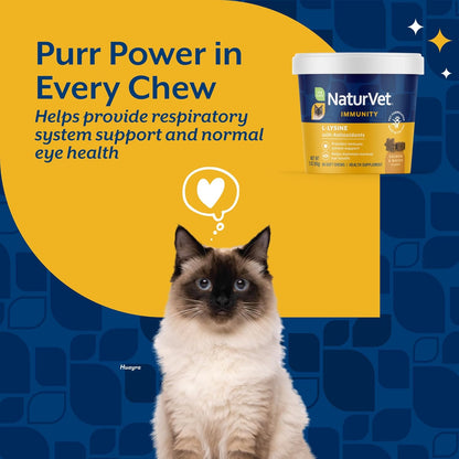 NaturVet L-Lysine Immune Support Plus Antioxidants Cat Supplement – Helps Support Eye Health, Immune System for Cats – Includes Amino Acids – 60 Ct. Soft Chews, 30-Day Supply