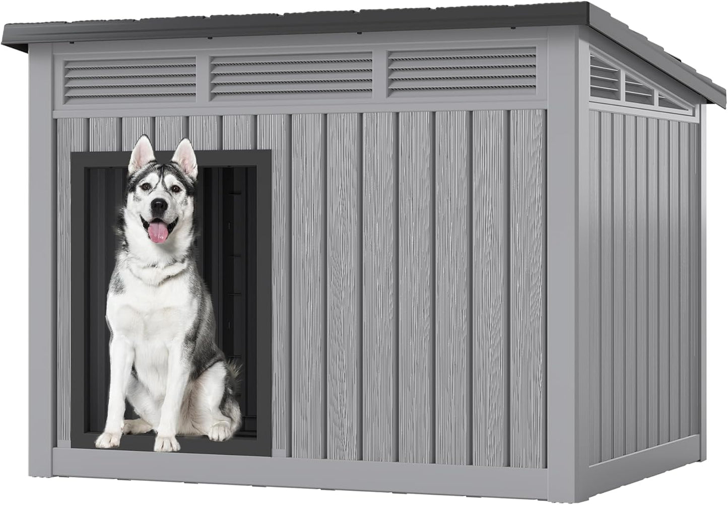 Fancyango Large Dog House for Indoor & Outdoor - Weatherproof & Removable Roof, Fits Small to Large Dogs (42.8" L x 33" W x 31.5" H) - Grey