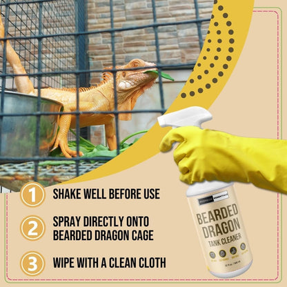 Bearded Dragon Tank Cleaner – 32oz No-Rinse Cage & Habitat Spray – Fast Odor Eliminator & Waste Remover – Pet Safe, Non-Toxic Formula – Easy Terrarium Cleaning – Made in USA