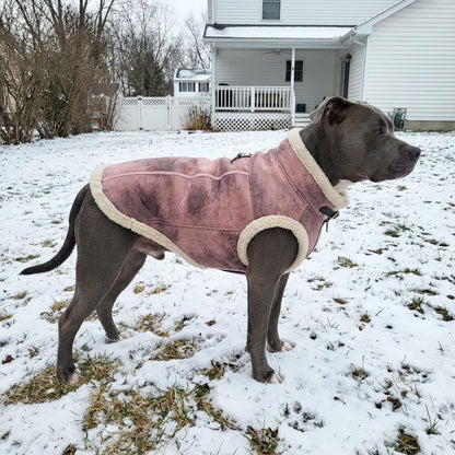 Retro Aviator Dog Jacket – Faux Leather Winter Coat with Plush Sherpa Fleece Lining for Dogs, Pilot Style Costume for Extra Large Puppies, Bomber Windbreakers for Boy & Girl Doggie, Pink XXL