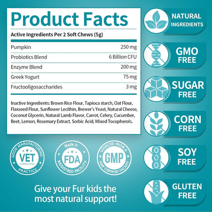 Probiotic Chews for Dogs, Natural Gut Health Support, 120 Soft Chews, Lamb Flavor, 300g