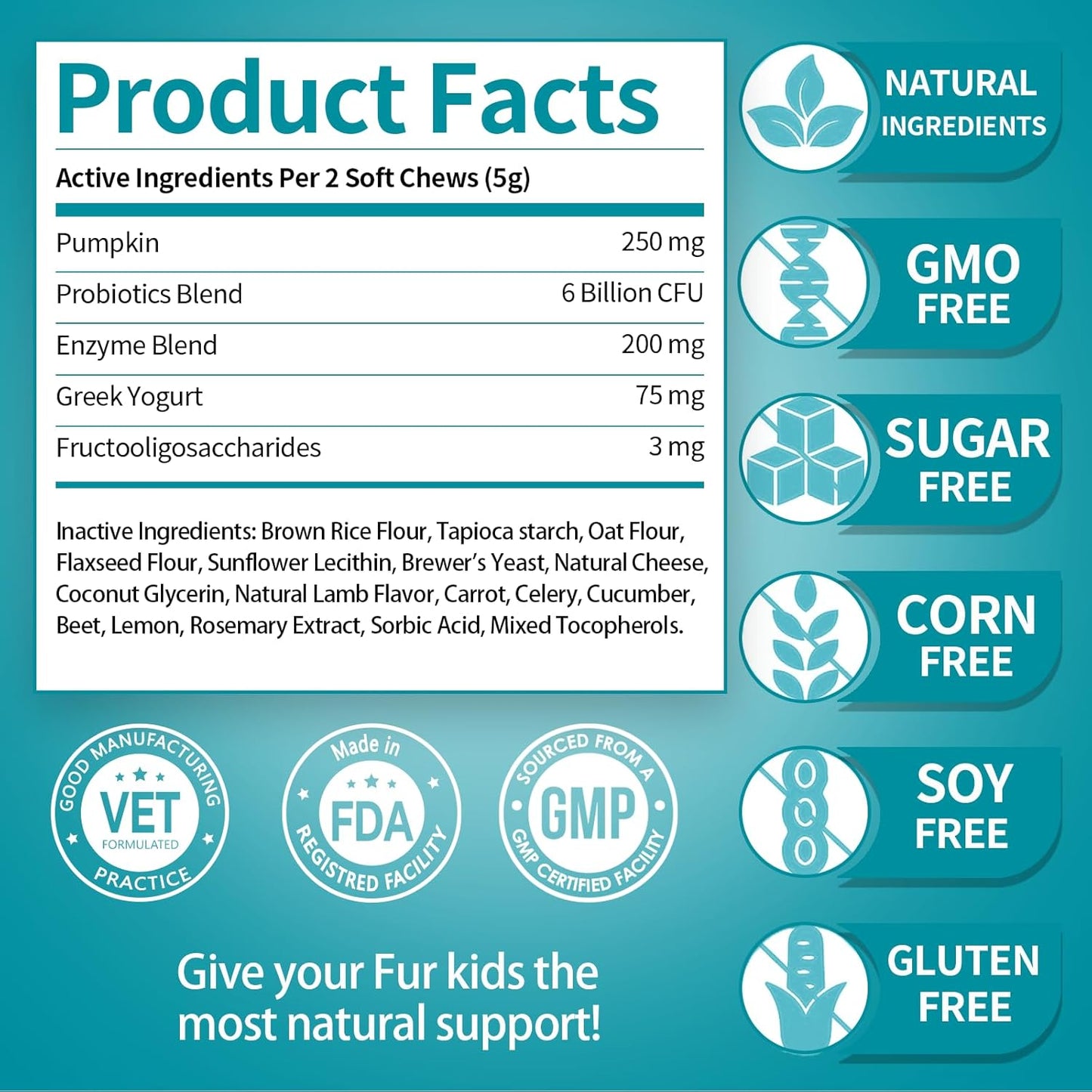 Probiotic Chews for Dogs, Natural Gut Health Support, 120 Soft Chews, Lamb Flavor, 300g