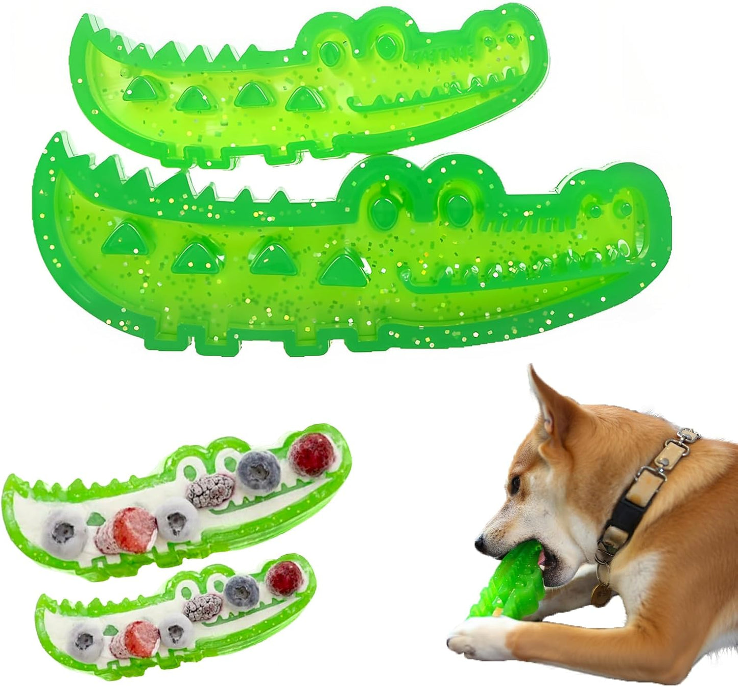 Slow-Feed Chew & Fetch Crocodile Dog Toy, Dogs Slow Feeder Puzzle, reat Dispensing Dog Toys Promotes Slow Eating, Reduces Stress,Perfect for Fetch,Chewing & Training (Small+Large)