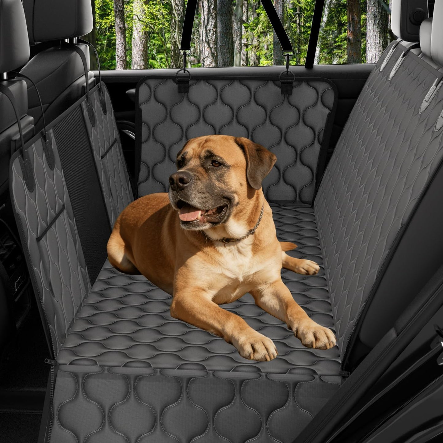 pettycare Dog Car Seat Cover for Back Seat - Hard Bottom Supports 400lbs, with Mesh Window & Non-Slip Bottom, for SUV & Truck (Black)