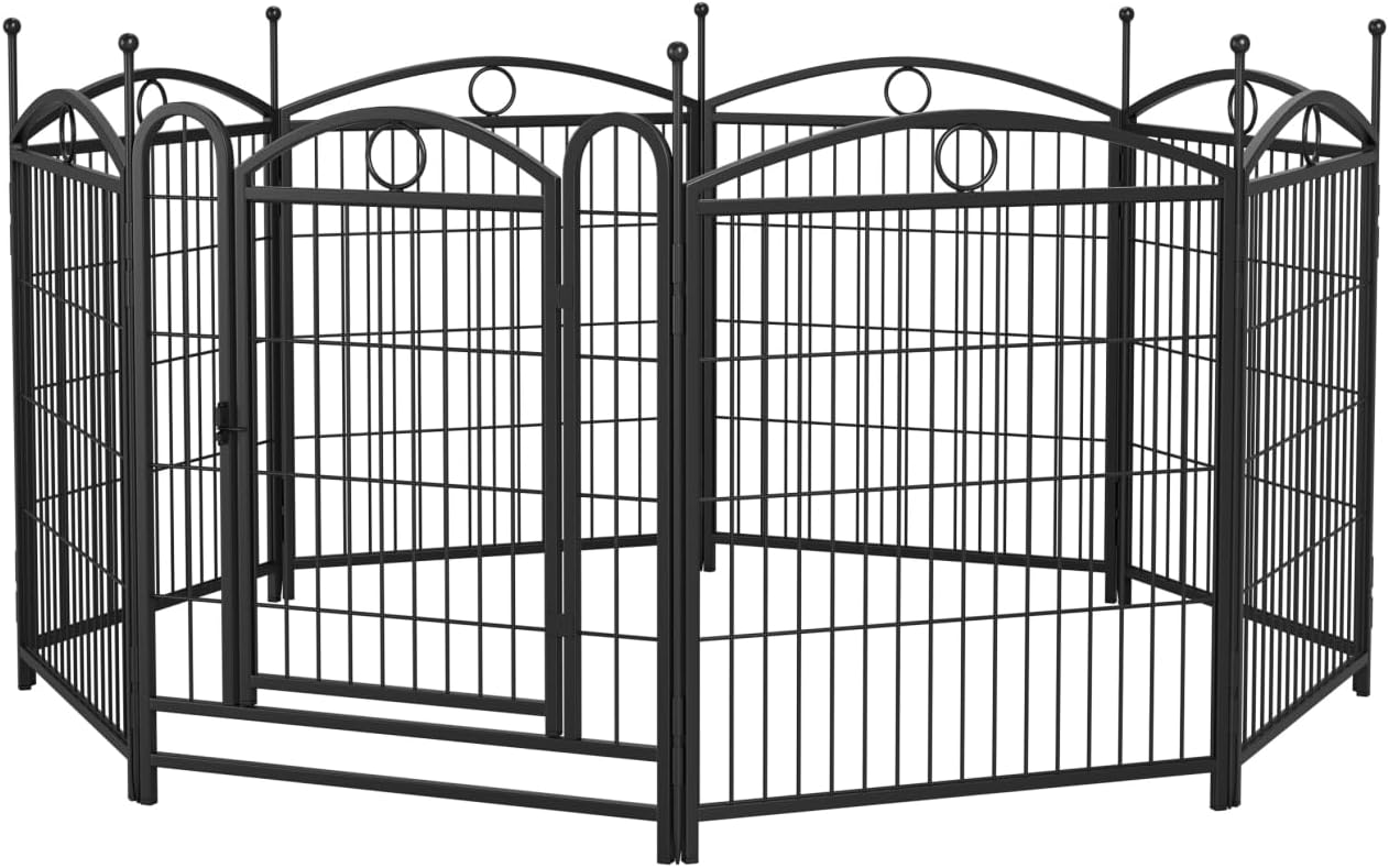 Dog Playpen Indoor 32 Inch 8 Panels Metal Dog Pen Iron Black Rust-Resistant Stable Indoor Outdoor Durable