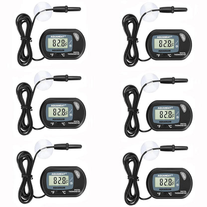 AQUANEAT Aquarium Thermometer, Fish Tank Thermometer, Digital Temperature Test, with Large LCD Display (6 Packs)