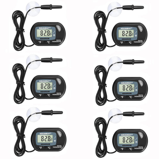 AQUANEAT Aquarium Thermometer, Fish Tank Thermometer, Digital Temperature Test, with Large LCD Display (6 Packs)