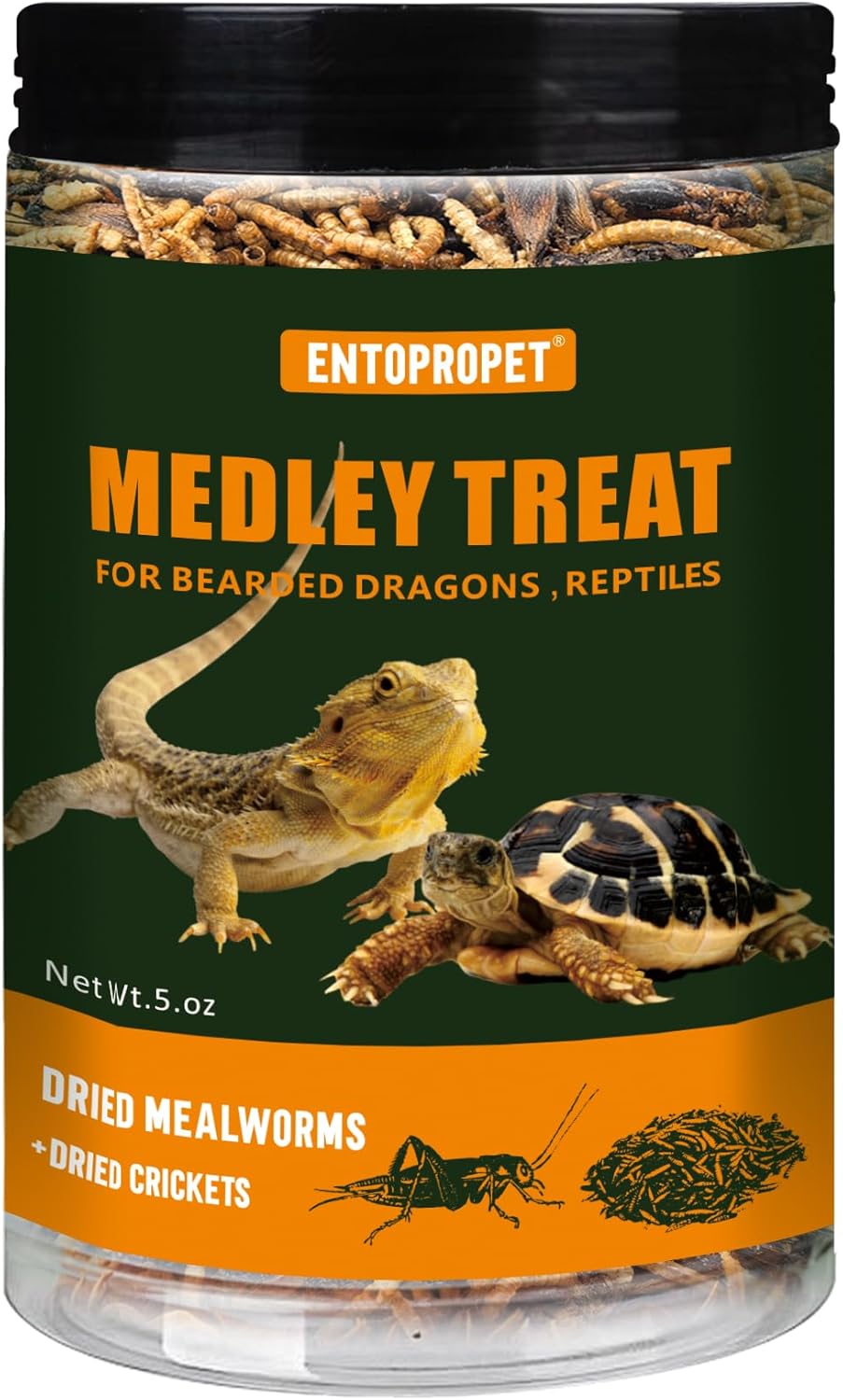 Dried Mealworms and Dried Crickets - Higher in Calcium and Richer in Protein-A Premium Medley Treat Food for Bearded Dragons,Turtles, Birds & Tropical Fish, 5oz