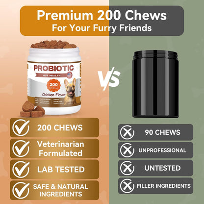 Probiotics for Dogs - Dog Probiotics Chews - Digestive Health Chews with Prebiotics & Enzymes, Gut Health Support, Yeast Balance & Gas Relief - 200 Soft Treats with Pumpkin