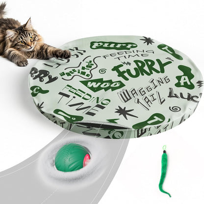 Gardner Pet Interactive Cat Toys Ball,Self Moving Ball in Play Mat,Tap Activation Moving Toy Hide and Seek Exercise Kicker Mouse Catching Game for Indoor cat,Real Bird Calls,28 Inch Mat(Without holes)