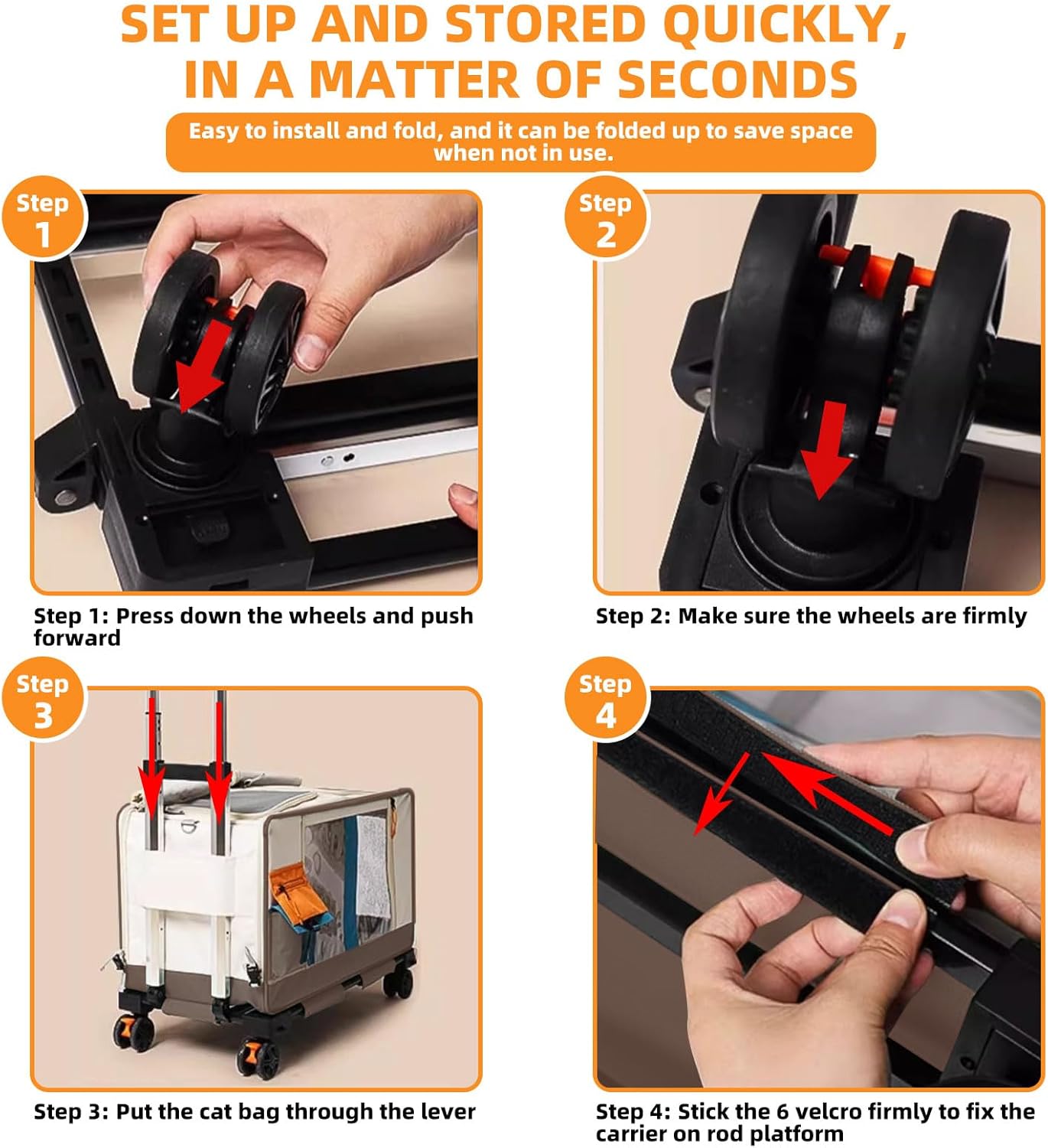 Large Cat Carrier with Wheels for 2 Cat, Double Rolling Pets Carrier on Wheel, Folding Soft-Sided Carriers with Telescopic Handle, Shoulder Strap Removable Soft-Sided Bag for Car, Vet, Outing