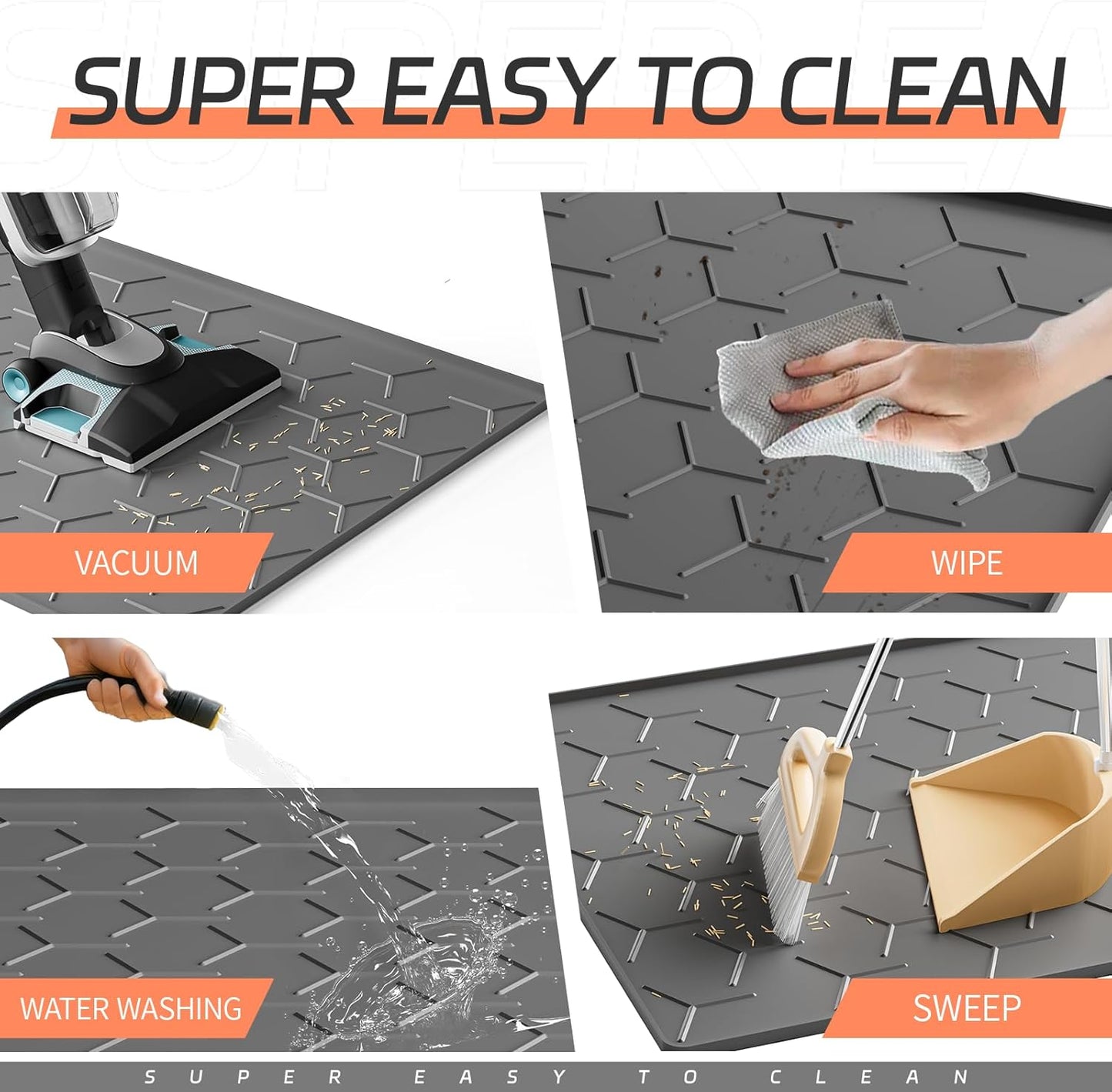 Silicone Cat Litter Mat with Raised Edges, Waterproof/Urineproof, Litter-Collecting Interior Ridges, Soft & Pet-Friendly (24"x16"-Dark Grey)