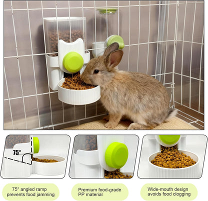 Rabbit Gravity Feeder Waterer Set Automatic Guinea Pig Food Water Dispenser Food Water Bowl Feeding Station for Puppy Kitten Guinea Pigs Chinchilla Hedgehog Small Animals (Green)