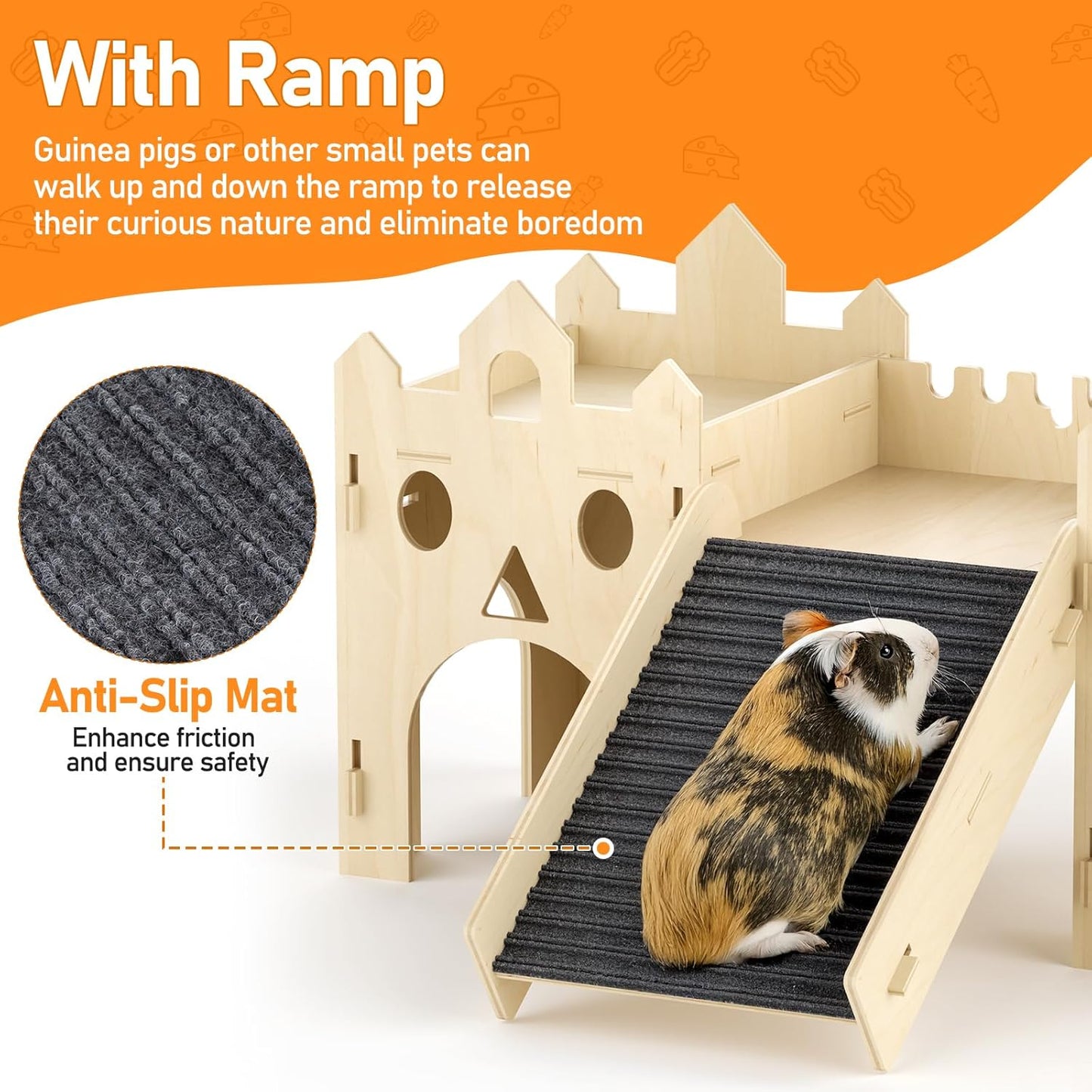 Guinea Pig Hideout House, Advanced Wooden Hamster Hideout with Climbing Ladder & Rest Zone, Bunny Castle Tower Toy for Guinea Pig Chinchilla Gerbil Hedgehog Small Animal House Habitat Hut