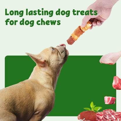 Dog Treats Triple Flavor Rolls - Chicken Liver, Beef, Chicken Wrapped Rawhide Rolls for Medium and Large Dogs Training Snacks 454g