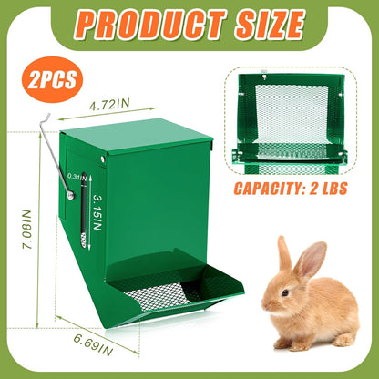 Maxcheck 2 Pcs Rabbit Feeder for Cages Small Animal Food Dispenser with Lid Metal Chicken Grit Oyster Shell Feeders Outside (4.7 Inches,Viewing Window,Green)