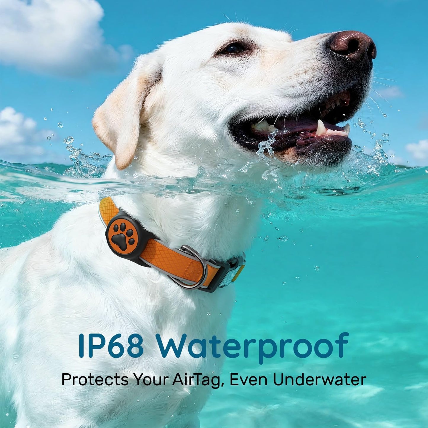 Airtag Dog Collar, IPX8 Waterproof Air Tag Dog Collar Holder | Reflective Ultra-Durable | Soft Padded | Safety Locking Buckle | Fit Miedium Dogs (Orange M(12.6"-19.6"))