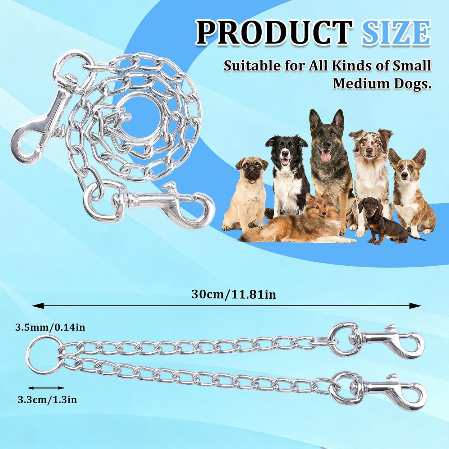 Double Dog Leash Coupler-360°Swivel,1 PCS Dog Lead Metal Chain No Tangle Walking Metal Leash with Shock Absorbing Bungee for Outdoor Walk Train Small Medium Pet(60cm/23.62in,Silver)