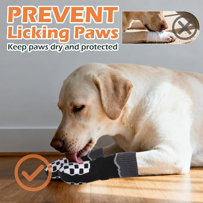 EXPAWLORER Dog Socks to Prevent Licking Paws with Grippers for Hardwood Floors Anti Slip, Reflective Dog Cold Winter Shoes Booties Boots & Paw Protectors with for Small Medium Large Senior Dogs L
