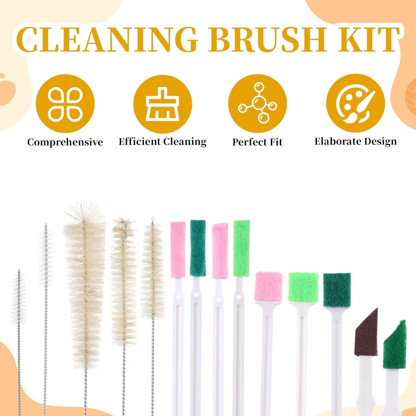 14 PCS Pet Water Fountain Cleaning Kit Supplies Water Fountain Brushes with Compressed Sponge for Most Dog Cat Waters Dispenser