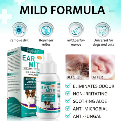 Ear Mite Treatment for Dogs & Cats,Ear Mite Treatment for Dogs Yeast Infection,Dog Ear Infection Treatments,100% Natural Ears Drops for Dog & Cat,Aloe Ear Mite,Safe for Pets 0.75oz Bottle