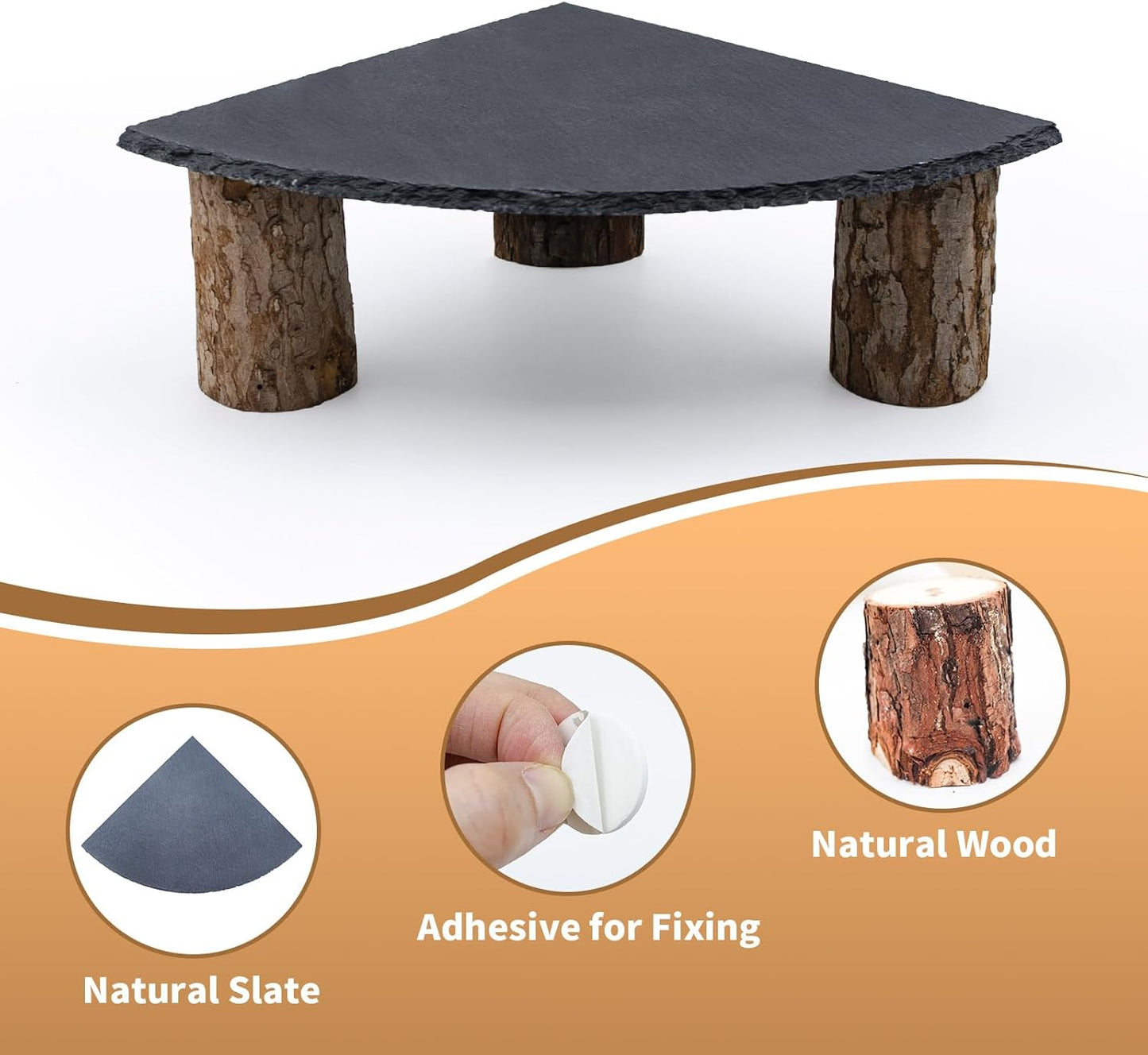 Bearded Dragon Tank Accessories, Basking Platform with Slate Rock and Wooden Pile, Leopard Gecko Hides and Caves, Reptile Tank Accessories for Bearded Dragons, Geckos, Ball Pythons, Tortoise