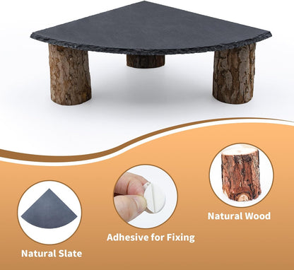 Bearded Dragon Tank Accessories, Basking Platform with Slate Rock and Wooden Pile, Leopard Gecko Hides and Caves, Reptile Tank Accessories for Bearded Dragons, Geckos, Ball Pythons, Tortoise
