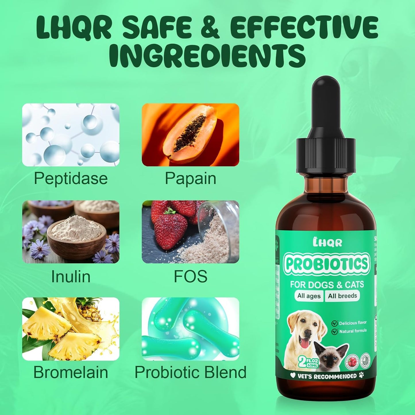 Liquid Probiotics for Dogs & Cats with Prebiotics & Digestive Enzymes - 3-in-1 Formula for Gut Health & Nutrient Absorption - 1.2 Billion CFU - 2 FL Oz