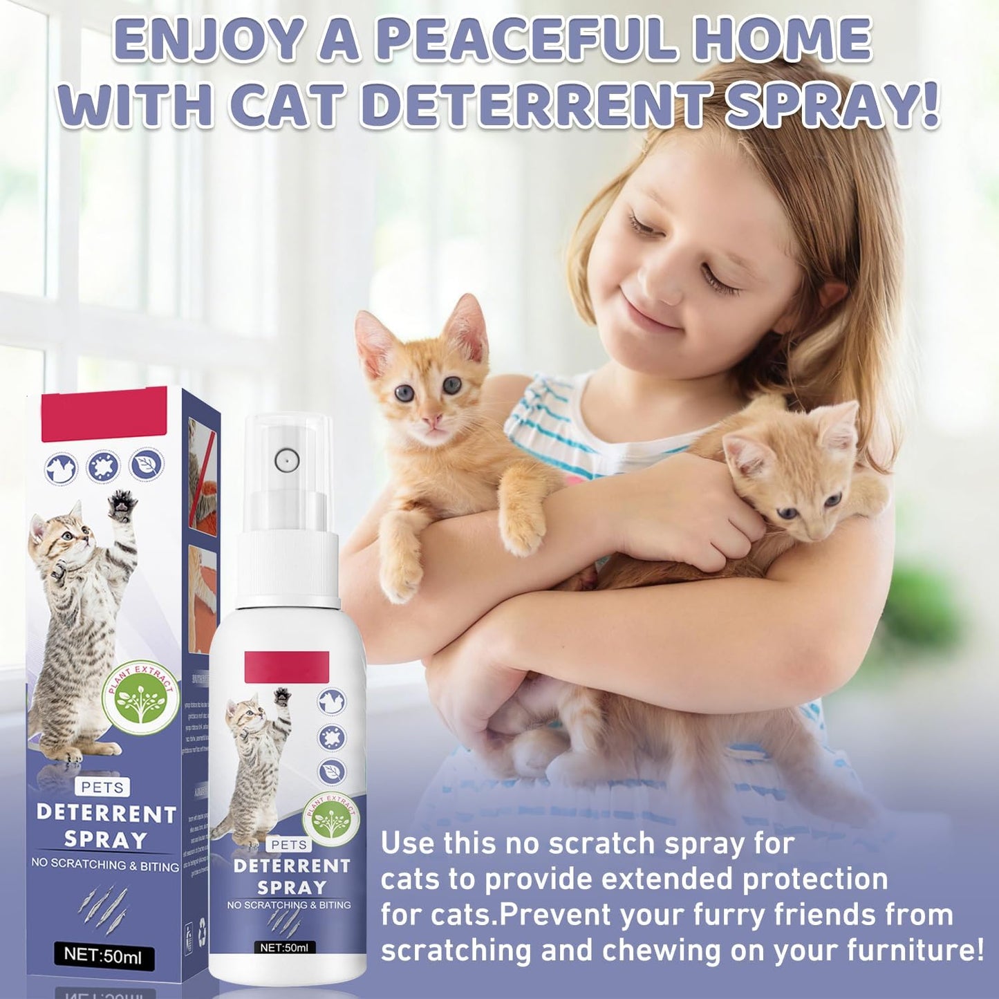 Tetra No Scratch Spray for Cats, Natural Anti Scratch Cat Spray, EffectiAve Cat Bitter Spray for Chewing & Scratching Keep Off Cat Indoor or Outdoor, Protect Furniture, Curtain, Floor & Plant, 50 Ml