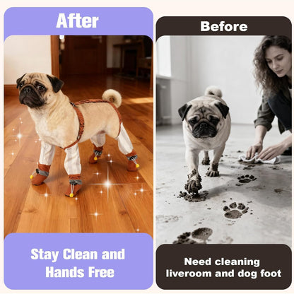 Mity rain Dog Suspender Boots for Small Dogs, Dog Boots with Elastic Strap Over-Back Naughty Dogs, Waterproof and Rubber Shoes for Anti-Rain, Snow, Winter and Keep Everything Clean