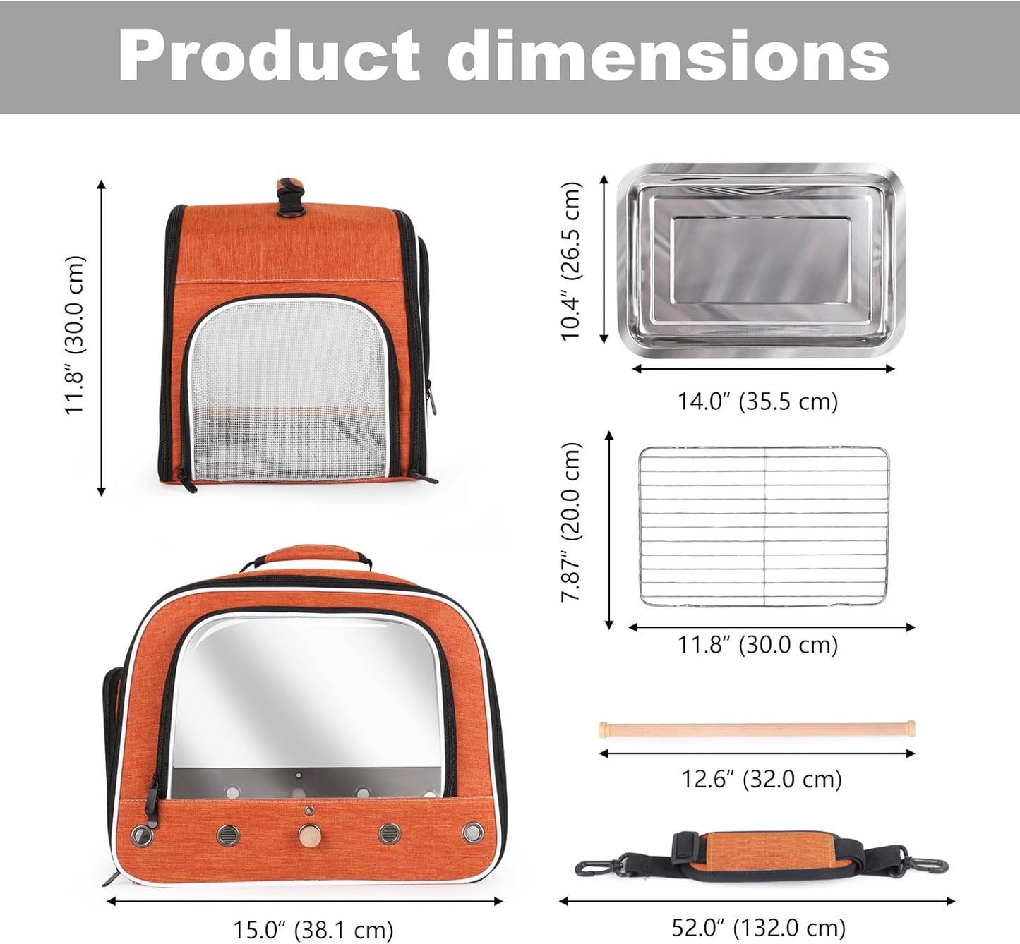 halinfer Large Bird Carrier Cage, Portable Bird Carrying Bag with Metal Tray and Grate to Transport Medium and Large Birds Like African Grey, Long Tail Cockatiel and Parrot