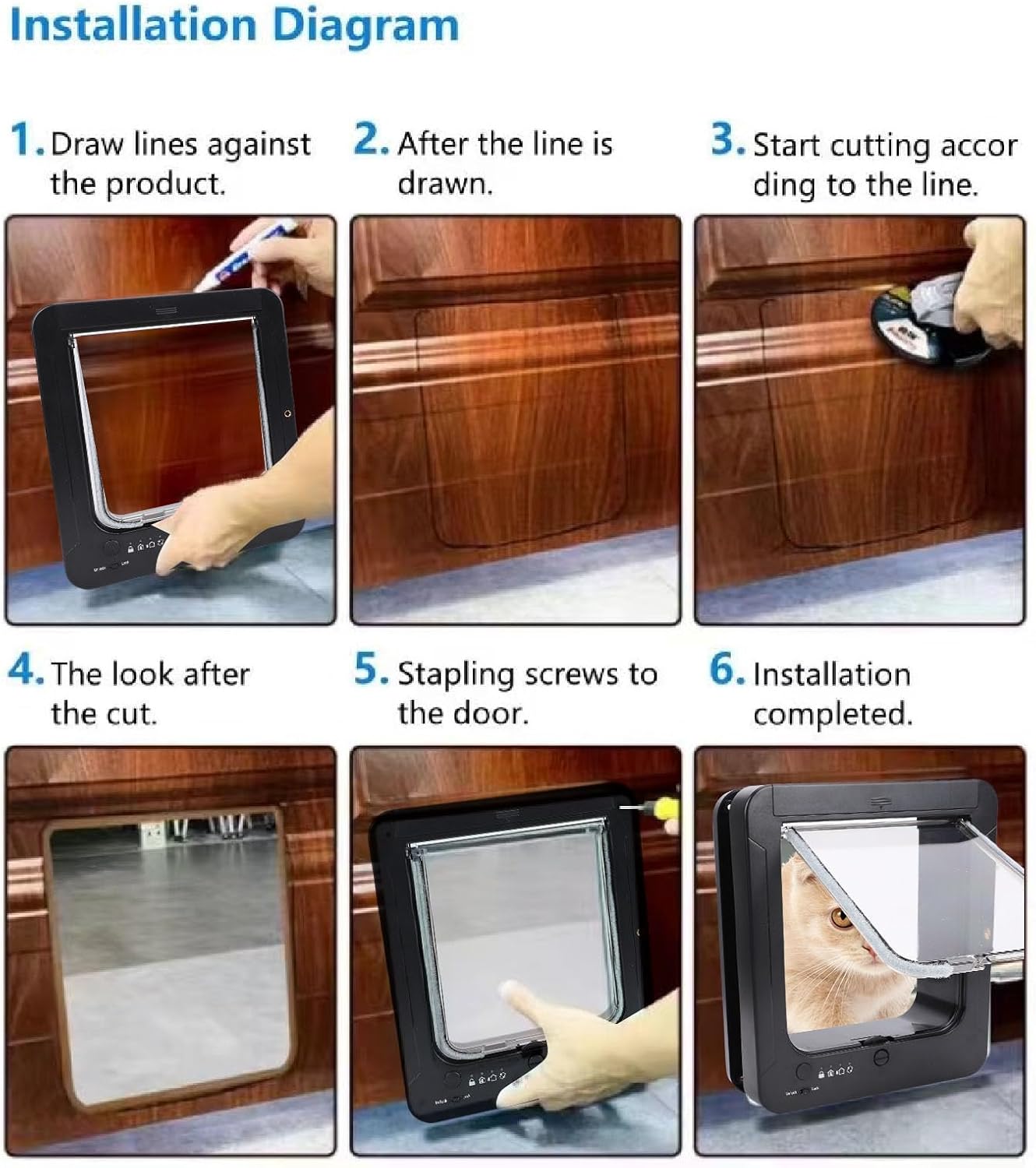 Smart Cat Door for Interior & Exterior, Smart Automatic Sensor Cat Flap Pet Door Collar Activated Kitten Entry with Remote Control