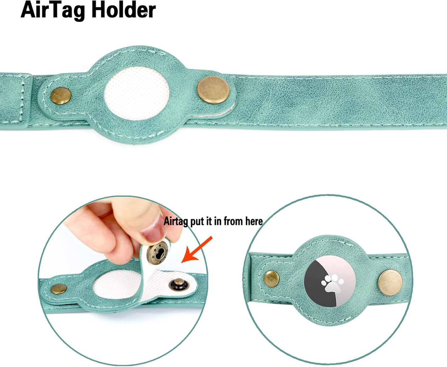 AirTag Dog Collar for Large Dogs - Soft Leather Dog Collar with Apple AirTag Holder and Metal Buckle - Smart Tracker GPS Apple Air Tag Pet Collars (Green, L)