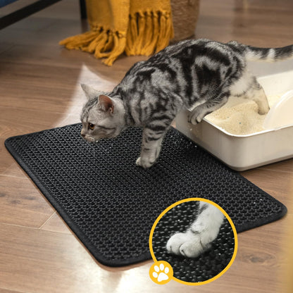 Cat Litter Mat Compact Size 23.6"x14.6" for Small Spaces, Upgrade Waterproof Leakproof Back Layer, Honeycomb Trapping Mat, Washable, Easy to Clean, Scatter Control Kitty Litter Matt, Black