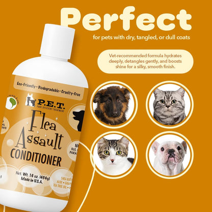 P.E.T. Flea Assault Pear & Pomegranate Dog & Cat Conditioner, 16 oz | Deep Moisture, Detangles & Soothes Sensitive Skin | Sulfate-Free, pH-Balanced Cosmetic Formula