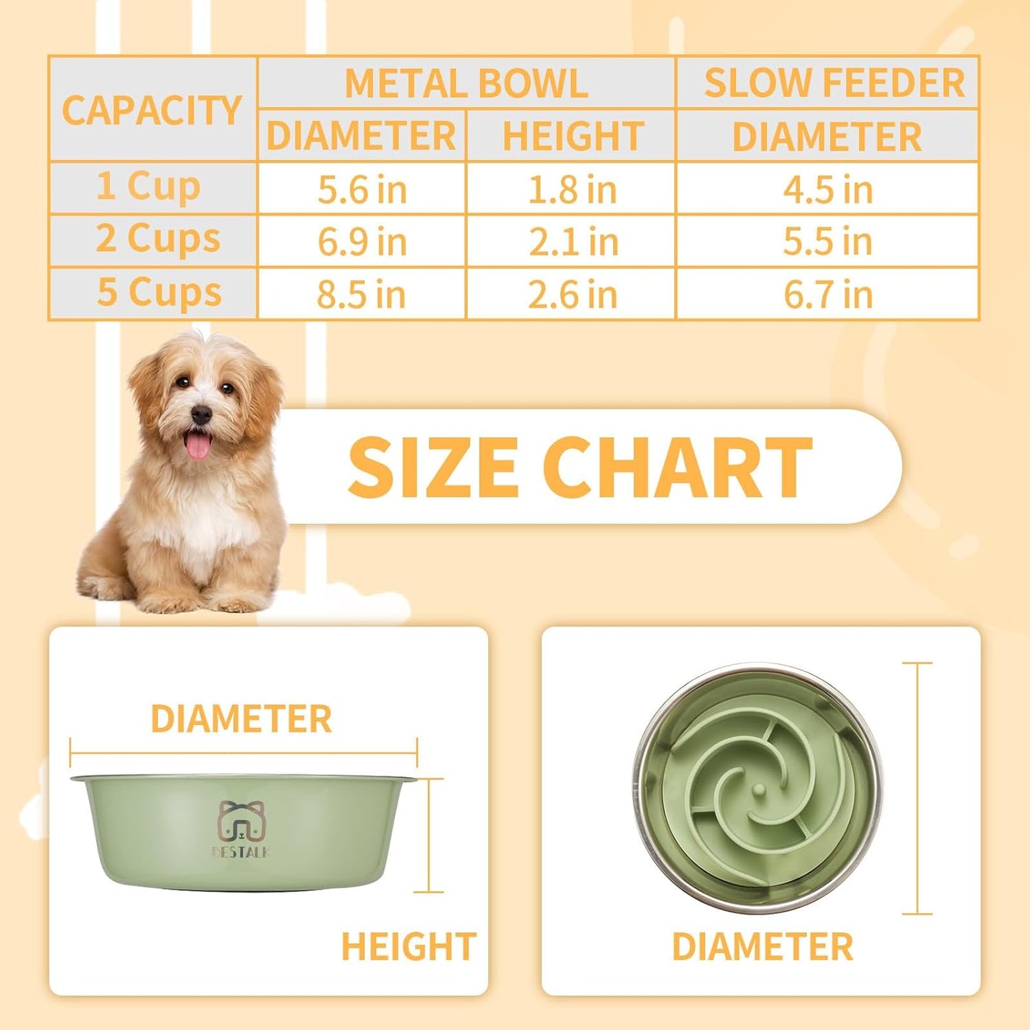 2-in-1 Metal Slow Feeder Dog Bowl, Bestalk Stainless Steel Dog Bowls with Silicone Slow Feeder Insert, Food Grade 304 Water Food Bowl with Anti-Slip Base for Small, Medium, Large Dogs