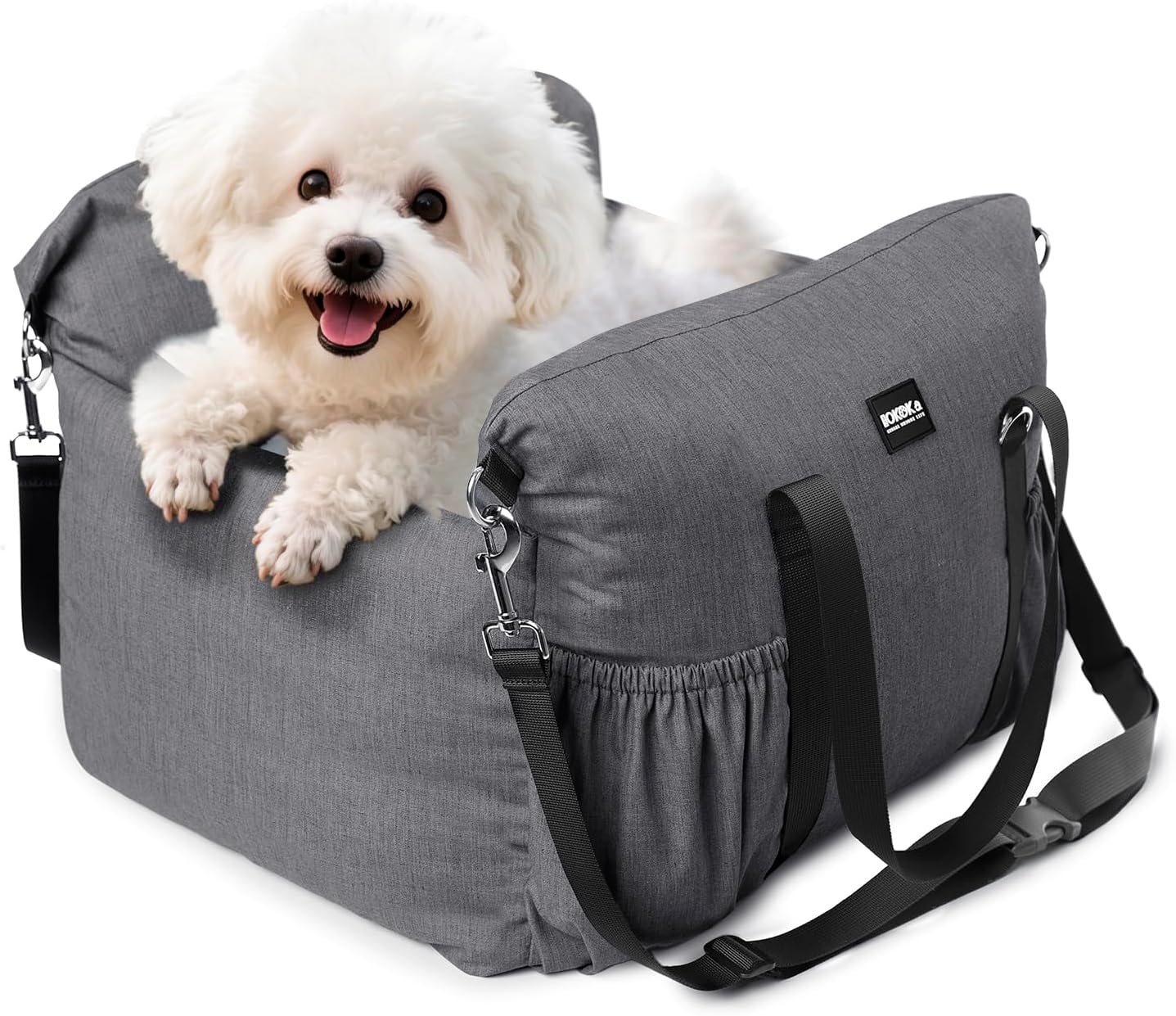 Dog Booster Car Seat for Small Dogs with Heavy Duty Safety Belt and Lock, Waterproof Detachable Dog Travel Bed for Car with Storage Pocket Up to 25lbs, Memory Foam Filling for Max Support