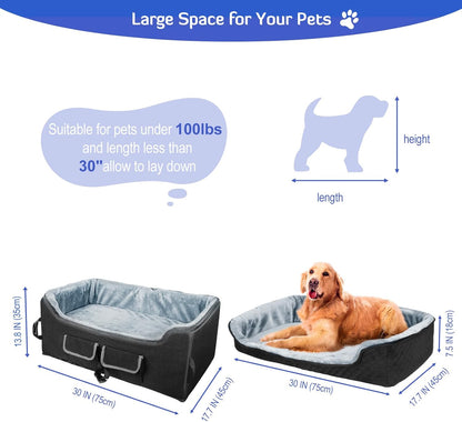 INFANZIA Dog Car Booster Seat, Elevated Pet Car Seats for Large Medium Dogs with Safety Leash, Washable Lookout Puppy Travel Seat with Storage Pockets for Pets Under 55 lbs (Large, Black)