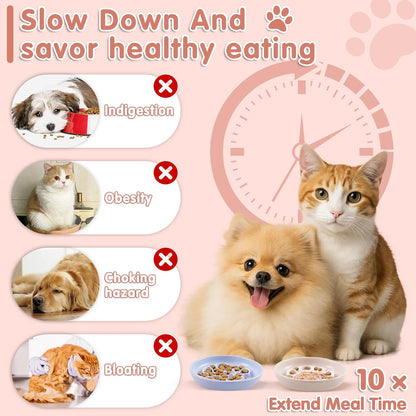 Cat Slow Feeder Bowl Set - 2 Pcs Pastel Series Cat Plate for Dry and Wet Food - Cute Maze Feeder Dish for Healthy Eating- Slow Feeding Bowls Whisker Friendly - Dishwasher Safe.(Blue and Pink)