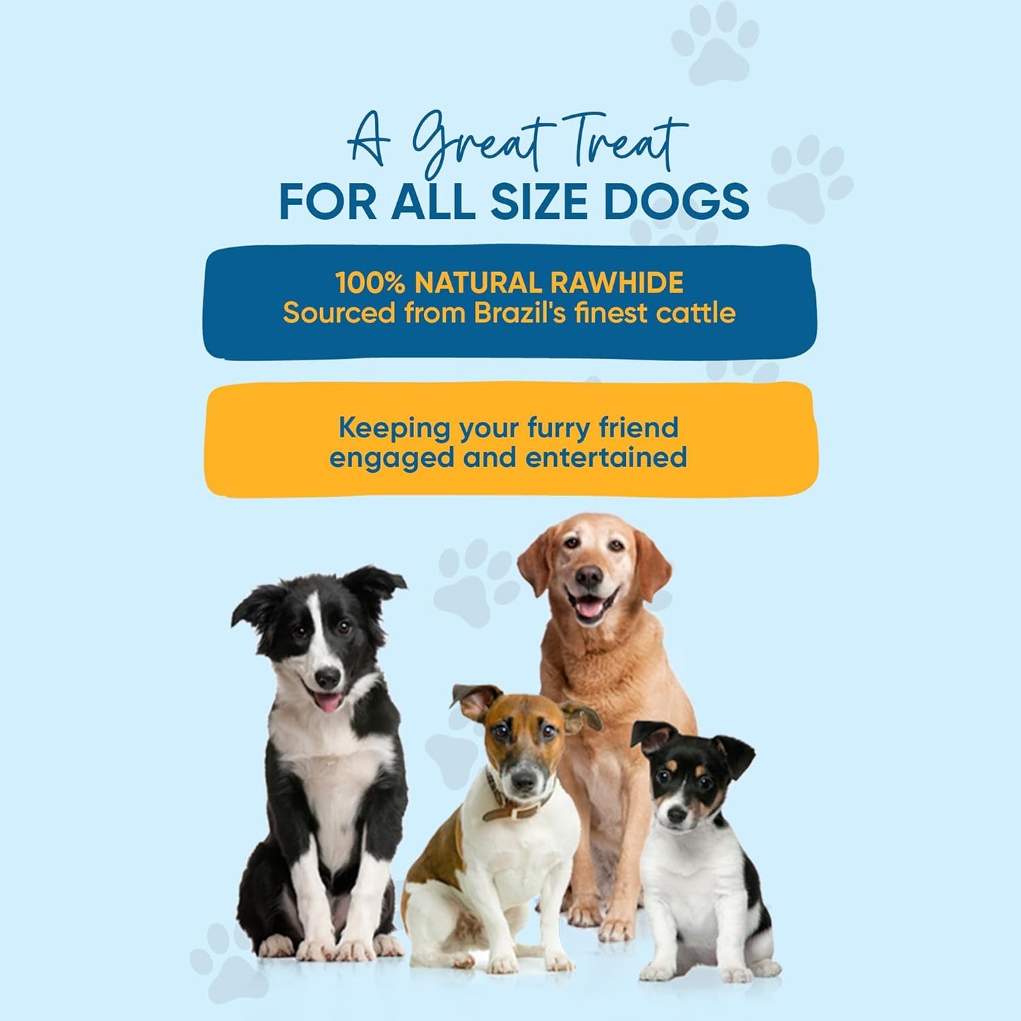 123 Treats | Dog Rawhide Bones Chews 3-4" (50 Count) Premium Rawhide Dog Bones | Free Range Grass Fed Cattle with No Hormones, Additives or Chemicals