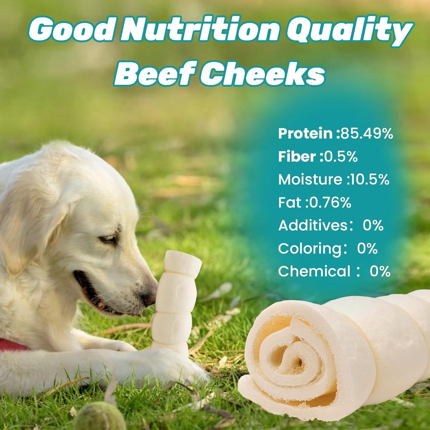 Beef Cheek Rolls 5-6” Water Buffalo Retriever Style Cheek Roll Dog Chews 5 Pack Collagen Sticks Chews for Dogs Long Lasting Chew Treats Great for Power Chewers Safe Rawhide Alternative Retriever Rolls