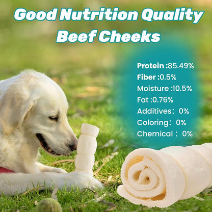 Beef Cheek Rolls 5-6” Water Buffalo Retriever Style Cheek Roll Dog Chews 5 Pack Collagen Sticks Chews for Dogs Long Lasting Chew Treats Great for Power Chewers Safe Rawhide Alternative Retriever Rolls
