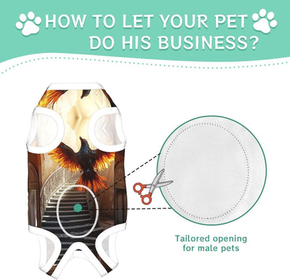 Hot Bird Transformation Illustration Custom Patterned Surgery Suit for Dogs Cat- Post-Surgery Recovery, Wound Care, and Anxiety Relief - Soft Cotton Dog Pajamas with Full Belly Coverage Medium