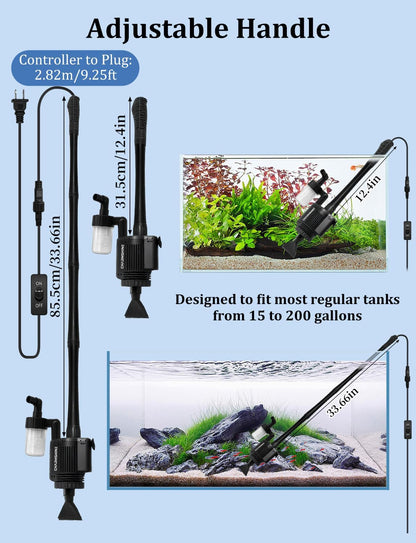 Electric Aquarium Gravel Cleaner [2025Edition] Removable Fish Tank Vacuum Water Changer Gravel Cleaner for Aquarium Freshwater Saltwater Tanks (with Filter Cup and Hose Clamp)