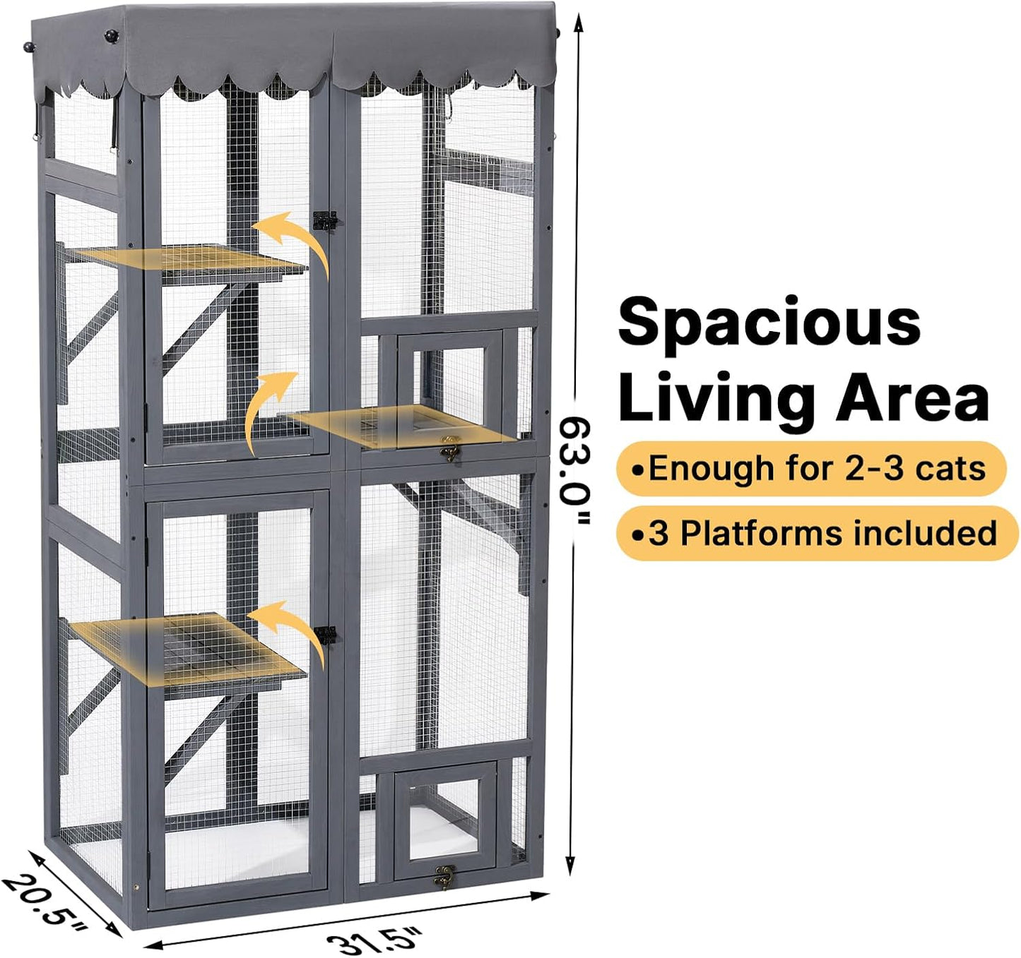 Veehoo Catio Outdoor Cat Enclosure, 63" Cat Outdoor Enclosure Window Access, Large Wooden Indoor Cats Patio Cage with Weatherproof Tarp Roof