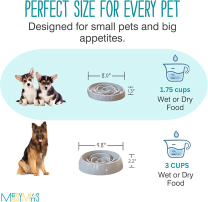 Messy Mutts and Cats Interactive Slow Feeder | Speckled Grey (3 Cup) | 9.8” Round Durable Puzzle Slow Feeder for Dogs/Cats | Enrichment Food Dish for Slow Eating, Bloating