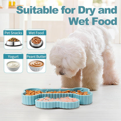 2 in 1 Slow Feeder Dog Bowls, Lick Mat for Dogs with Suction Cups, Dry and Wet Interactive Dog Puzzle Feeder Bowls for Anxiety Relief, Silicone Dogs Feeding Mat Pad Dish for Slow Down Eating