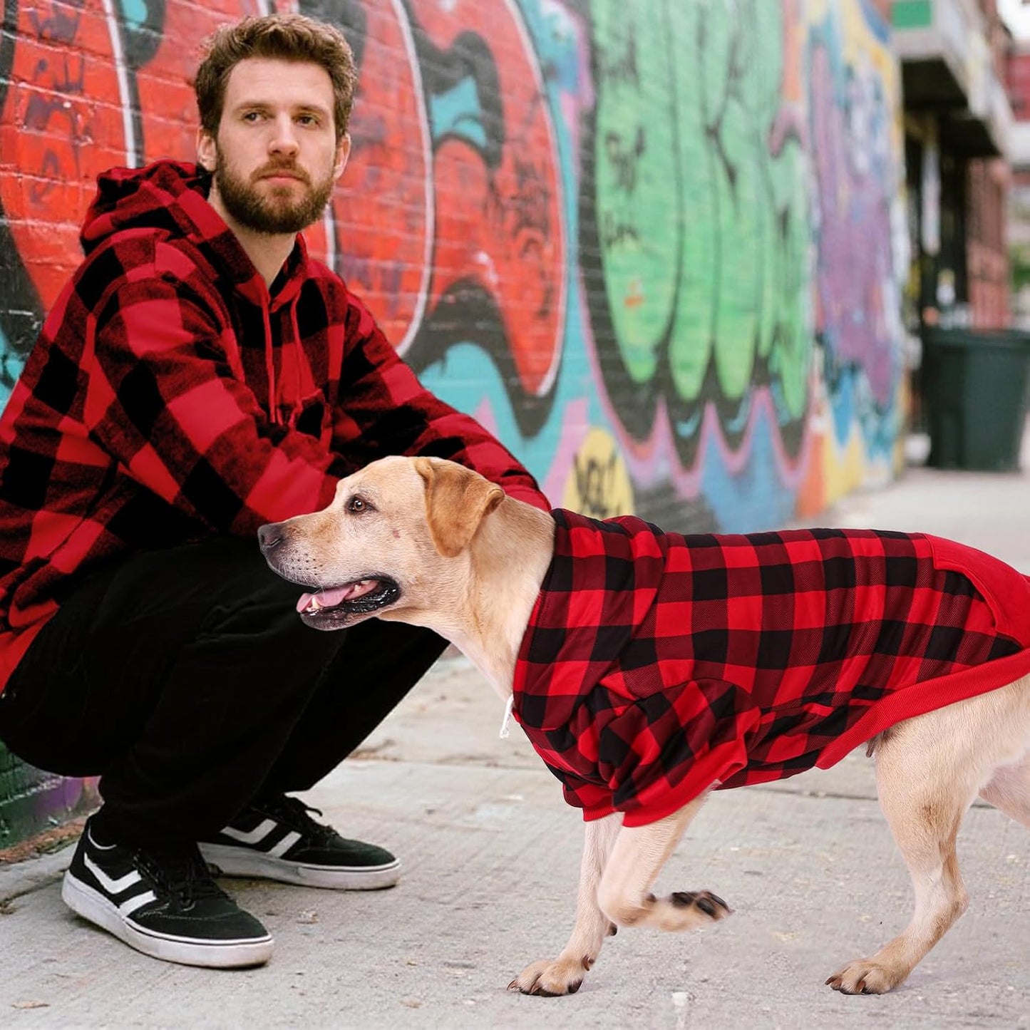 KOOLTAIL Plaid Dog Hoodie Pet Clothes Sweater with Hat and Pocket for Small Medium Large Size Dogs, Soft Winter Warm Dog Cold Weather Coat, Fleece Fall Dog Hooded Sweatshirt for Puppy Cats, Red XL