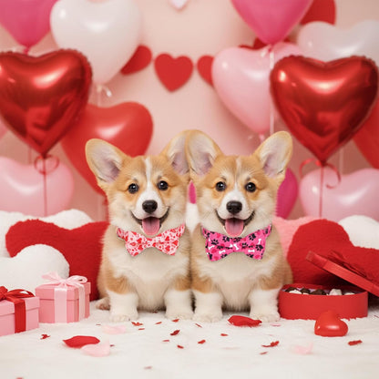 2 Pcs Valentines Dog Collar with Bow Tie Red Hearts Cute Pink Dog Collar Adjustable Safety Breakaway Buckle Soft for Small Medium Large Boy Girl Puppy Pet Dog Bows Removable Bowtie Cute